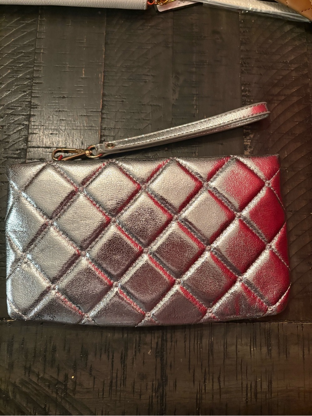 Metallic Quilted Wristlet Clutch - Silver